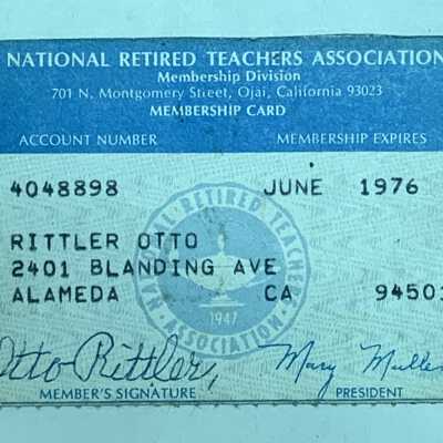 Membership card of the National Retired Teachers' Association of Otto Rittler, 1976