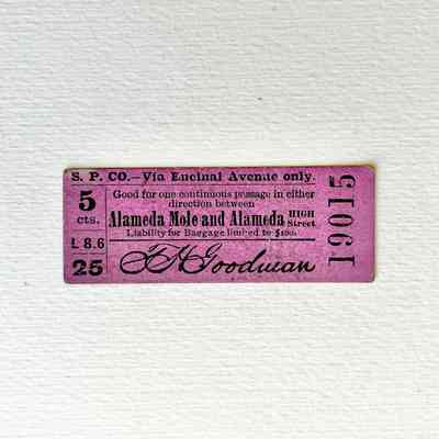 Southern Pacific Railroad ticket to the Alameda Mole, c. 1890s