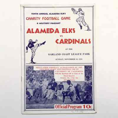 Program tenth annual charity football game of Alameda Elks vs. Carindals, 1935