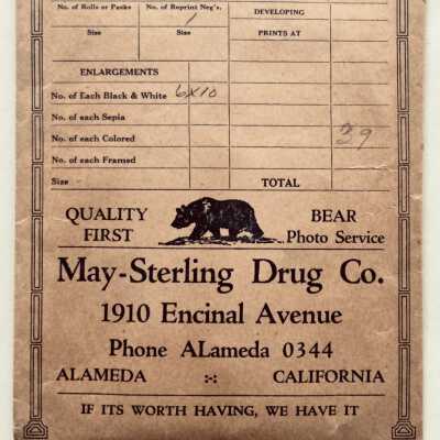 Photo envelope advertising May-Sterling Drug Co., 1931