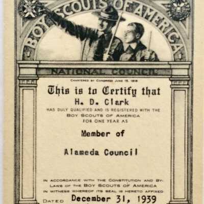 Herbert D. Clark Boy Scout Membership Card, 1939
