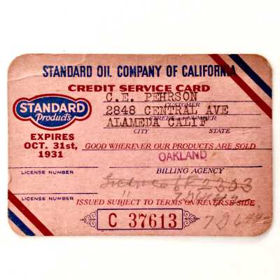 Credit Card issued by Standard Oil Co. to E. Pehrson, 1931