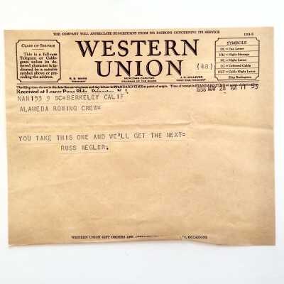 Western Union Telegram wishing Team Success at Princeton, 1938