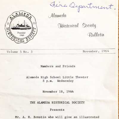 November 1964 edition of the Alameda Historical Society Bulletin