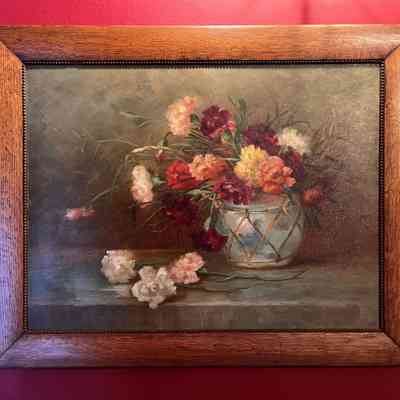 Painting of Chinese ginger jar with carnations, early 1900s