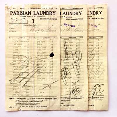 Bills for the Fitch family from the Parisian Laundry, c. 1914.