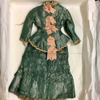 Two-piece Doll Dress of Blue Taffeta, c. 1880s
