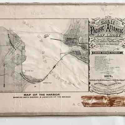 Drawing of a proposed Bay Bridge connecting the West End to S. F., 1871