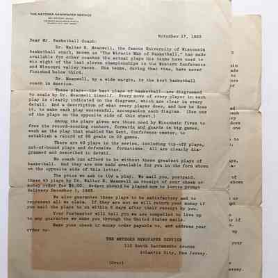 Copies of a form letter by the Metzger Newspaper Serivce, 1923