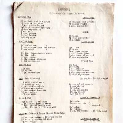 Report 'Sandwiches', issued by the Alameda Public Schools, 1941