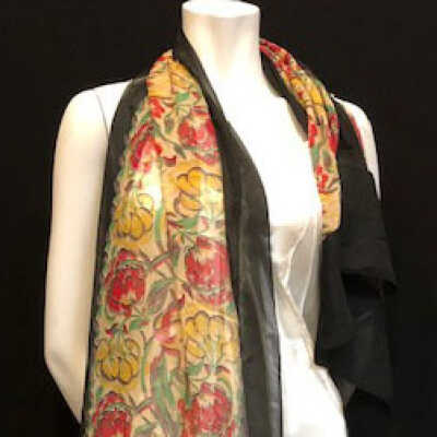 Silk chiffon scrf with central panel of stylized flowers, 1920s or 1930s