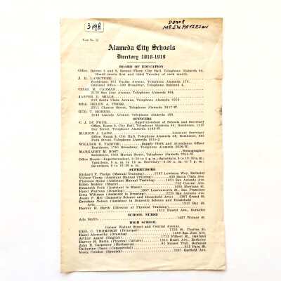 Alameda City Schools directory, 1918-1919