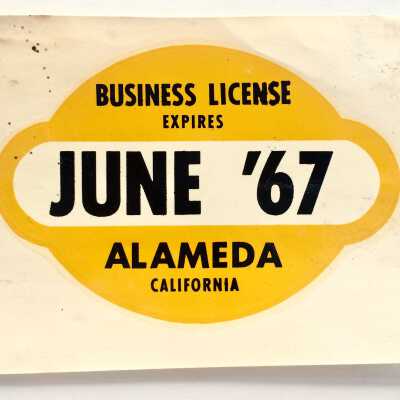 Window Decal for a business license, 1967