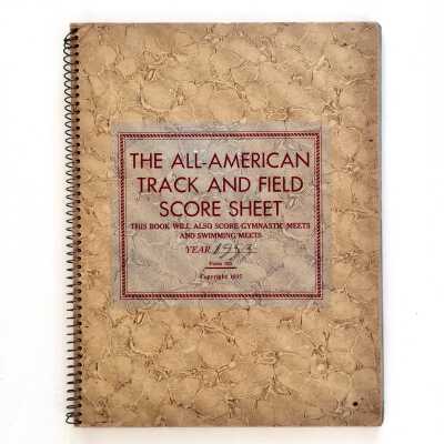 Spiral-bound tablet Track and Field Score sheet of AHS runners, 1953