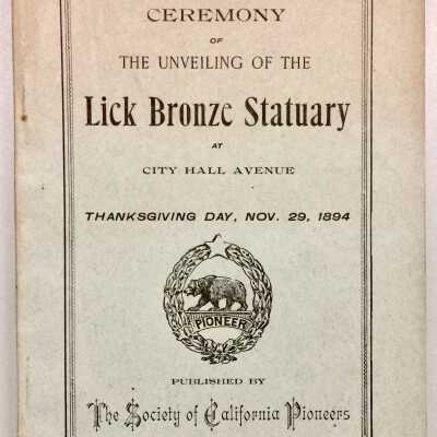 Booklet about Lick Bronze Statue, 1984, from AHS Cornerstone Box, 1902