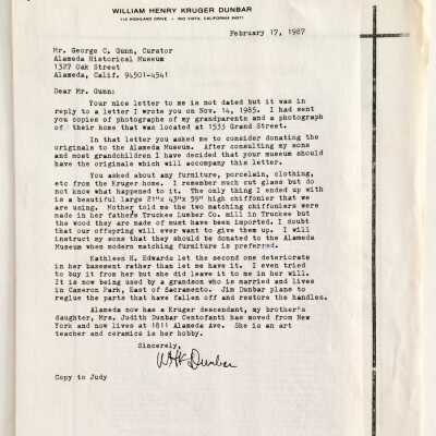 Biographical information about William Henry Kruger, 1987