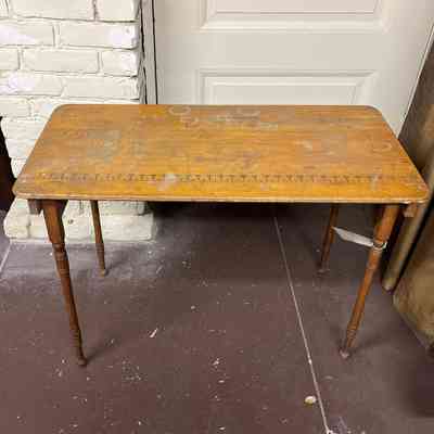 Oblong sewing table with stencilled fabric measurement ruler, c. 1890s