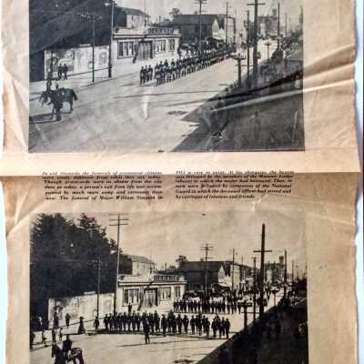 Clipping with illustrations about events in the early 1900s, 1965