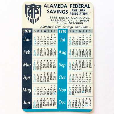 Advertising Calendar for Alameda Federal Savings and Loan Association, 1970
