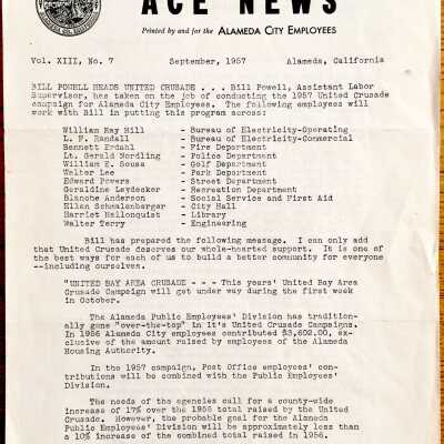 City employee newletter 'ACE News' September and November editions, 1957
