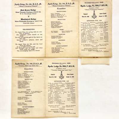 Montly bulletins of the Masonic Order Apollo Lodge #396, 1928, 1929