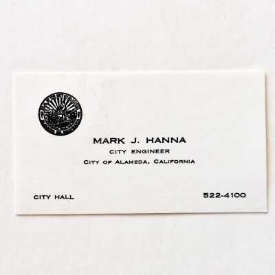 Calling card for Mark J. Hanna, between 1953-1981