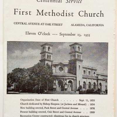 Program Centennial Service at the first Methodist Church, 1953