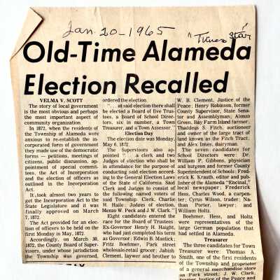 Times-Star Clipping 'Old Time Alameda Election Recalled', 1965