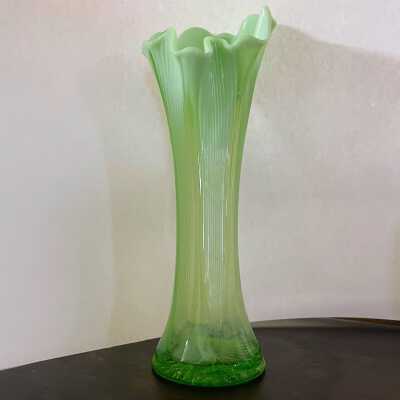 Opalescent green glass art nouveau vase, c. 1910-1920