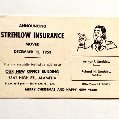 Advertising Postcard Strehlow Insurance Agency, 1953