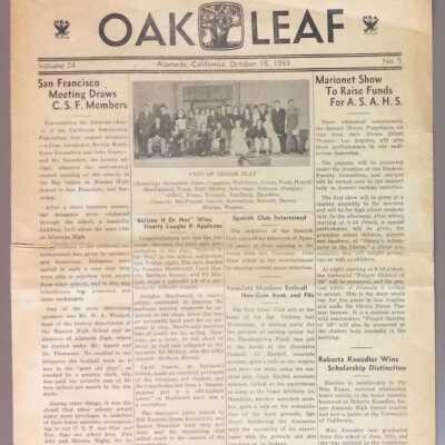 Alameda High School Newspaper 'The Oak Leaf', October, 1933
