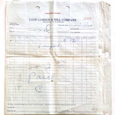 Receipt form from Loop Lumber And Mill Co, 1930