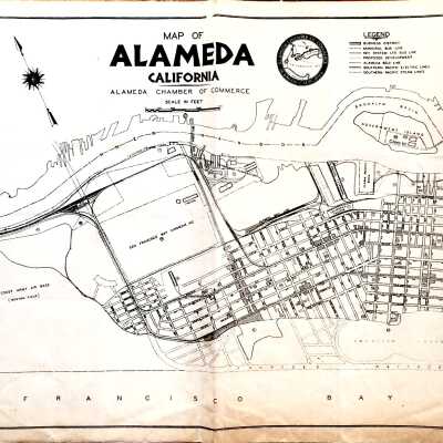 Map of Alameda with proposed shoreline development, c. 1935