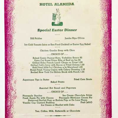 Easter Dinner Menu, Hotel Alameda, 1942