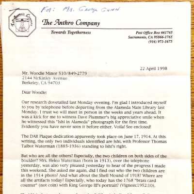 Letter with enclosures about plaque in Lincoln Park commorating the Mound, 1998