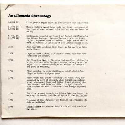 Photocopy of 'An Alameda Chronoloy', c. 1980