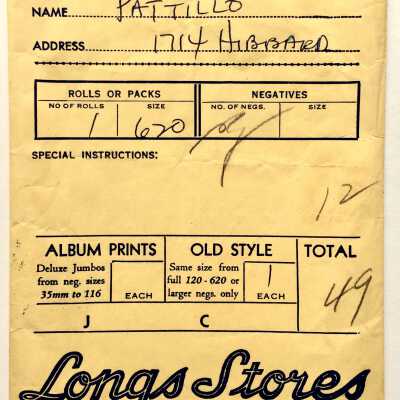 Completed photo processing envelope from Longs Drug Store, 1952
