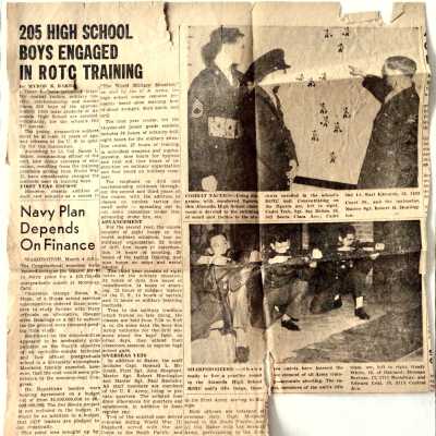 Clipping about ROTC training in high Schools, with photo of Grady White, late 1940s