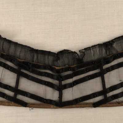 Collar of black silk ribbon on sheer netting with black glass beads, c. 1900