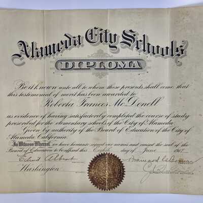Washington School Diploma of Roberta Frances McDonell, 1917