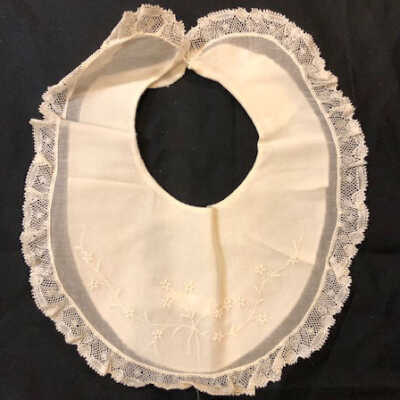 White organdy baby bib marked 'Made in Switzerland', 1920s or 1930s