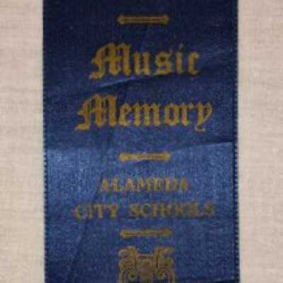 First prize ribbon for a music memory contest, Alameda Public Schools, 1934