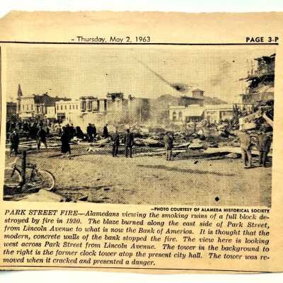 1963 Alameda Times Star Clipping about 1920 Park Street Fire damage