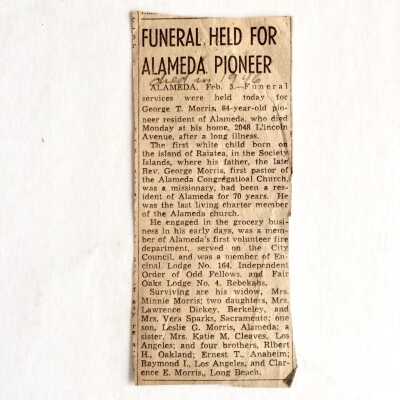 Newspaper Clipping, on death Geo. T. Morris, 1946