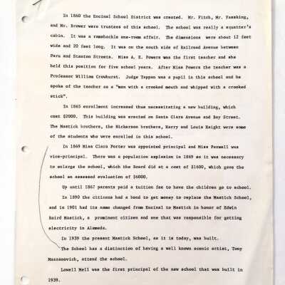 Report on history local schools and electrical system, c. 1999
