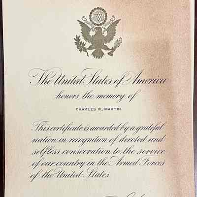 Certificate awarded to Charles W. Martin, c. 1977