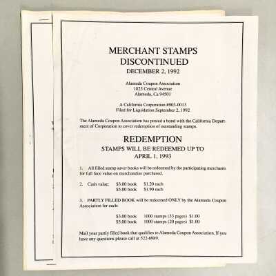 Flyer 'Merchant Stamps Discontinued', 1992