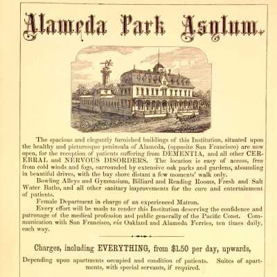 Handbill advertising the Alameda Park Asylum, c. 1866