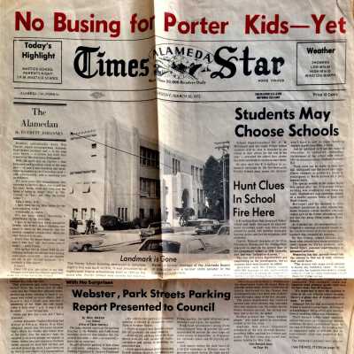 Times-Star front page with photo of Porter School, 1973