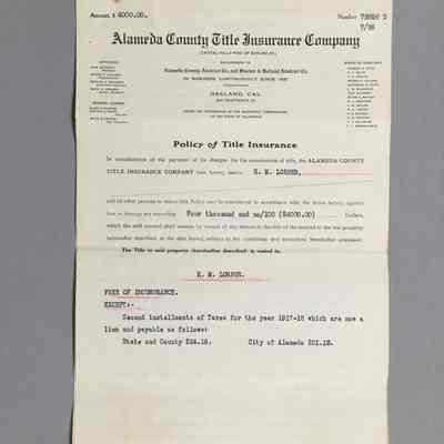 Title Insurance form, re payment for property near Fountain and Jackson Street, 1918